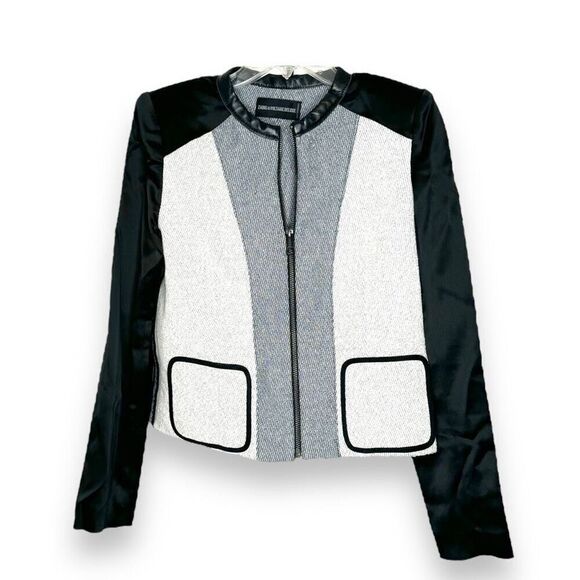 Zadig & Voltaire Mixed Media Textured Gray Jacket Black Sleeves  Women’s Size 38 - Picture 2 of 11